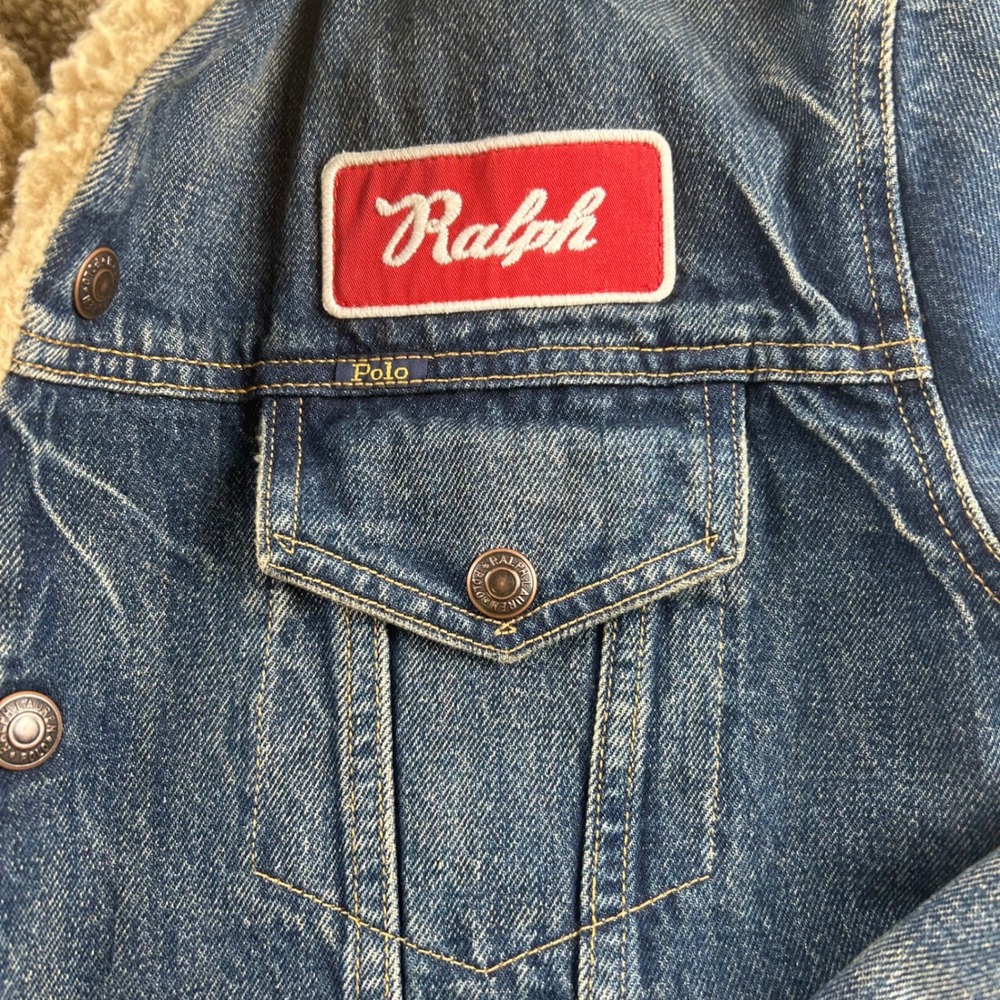 Polo Ralph Lauren Mens M Sherpa Lined Denim Trucker Jacket Blue Barn Work Biker - Picture 4 of 13